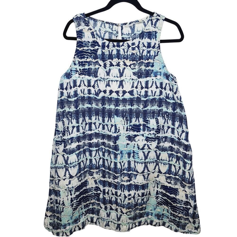 Nicole Miller Linen Shift Dress Medium Print Sleeveless Boho Beachy Lagenlook